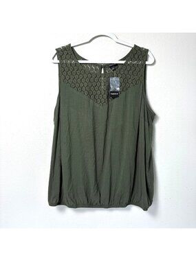 Torrid Slub Lace Yoke Smocked Hem Sleeveless Tank Top Size 2X Green NWT